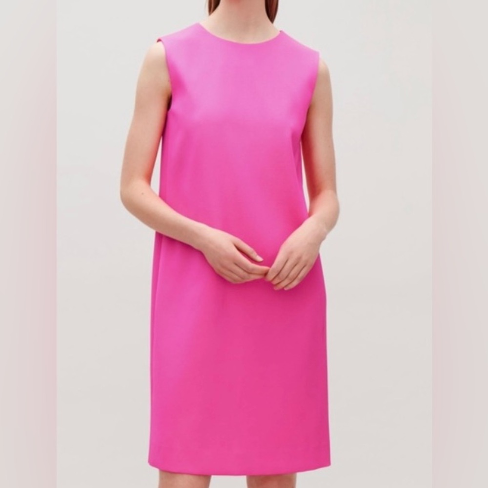 NWT, COS - Hot Pink Tank Shift Dress w/ Metallic Back Zip, Size 4 - Picture 3 of 11